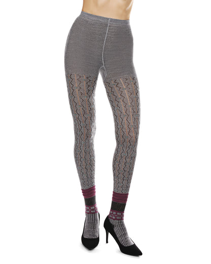 Women's Designernate Cotton Blend Multi-Pattern Sweater Tights : Color: Gray