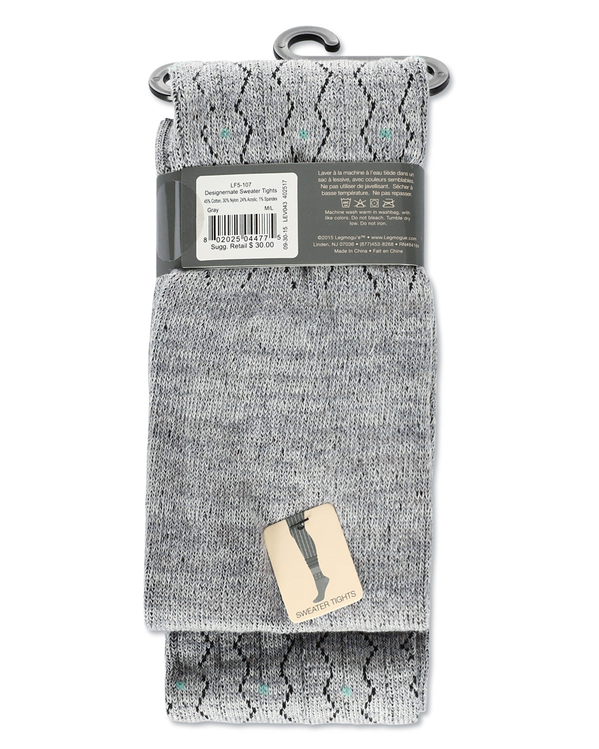 Women's Designernate Cotton Blend Multi-Pattern Sweater Tights : Color: Gray