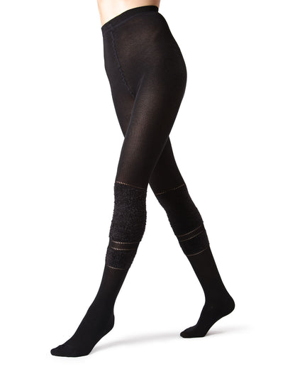 Women's Fuzzy Lush Soft Cotton Blend Sweater Tights : Color: Black