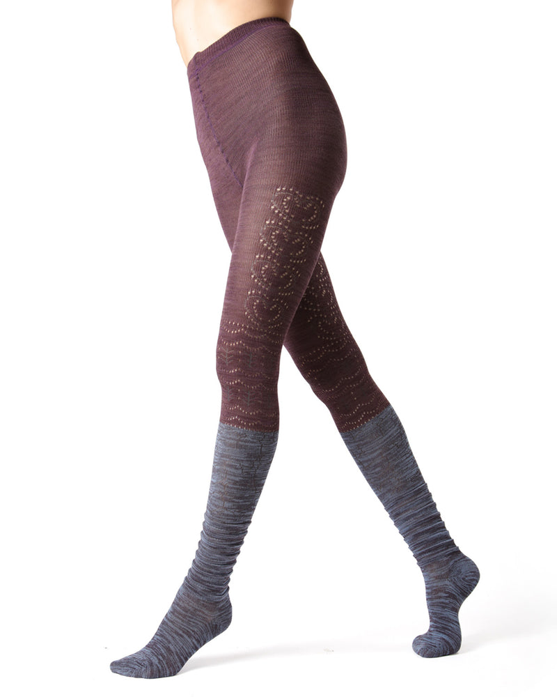 Women's Scallop Mix Two Tone Cotton Blend Sweater Tights