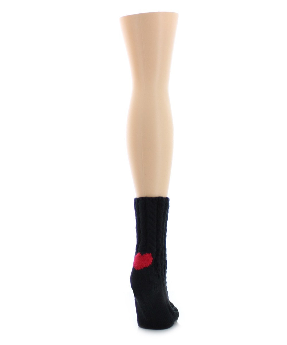 Women's Heart Heel Chunky Knit Boot Sock : Color: Black
