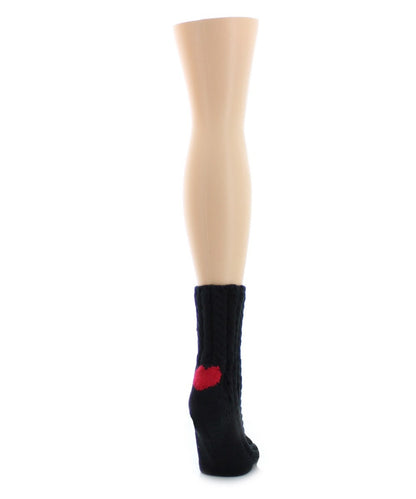 Women's Heart Heel Chunky Knit Boot Sock : Color: Black