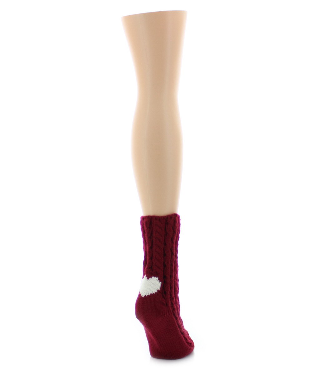 Women's Heart Heel Chunky Knit Boot Sock : Color: Burgundy