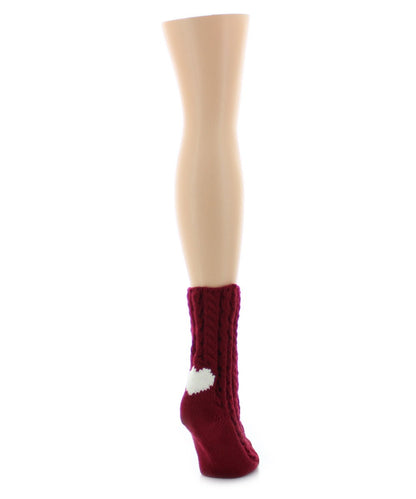Women's Heart Heel Chunky Knit Boot Sock : Color: Burgundy