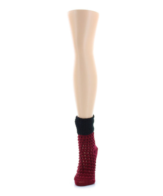 Women's Box Weave Chunky Knit Thick Cuff Boot Sock : Color: Burgundy
