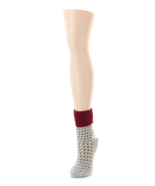 Women's Box Weave Chunky Knit Thick Cuff Boot Sock : Color: Taupe