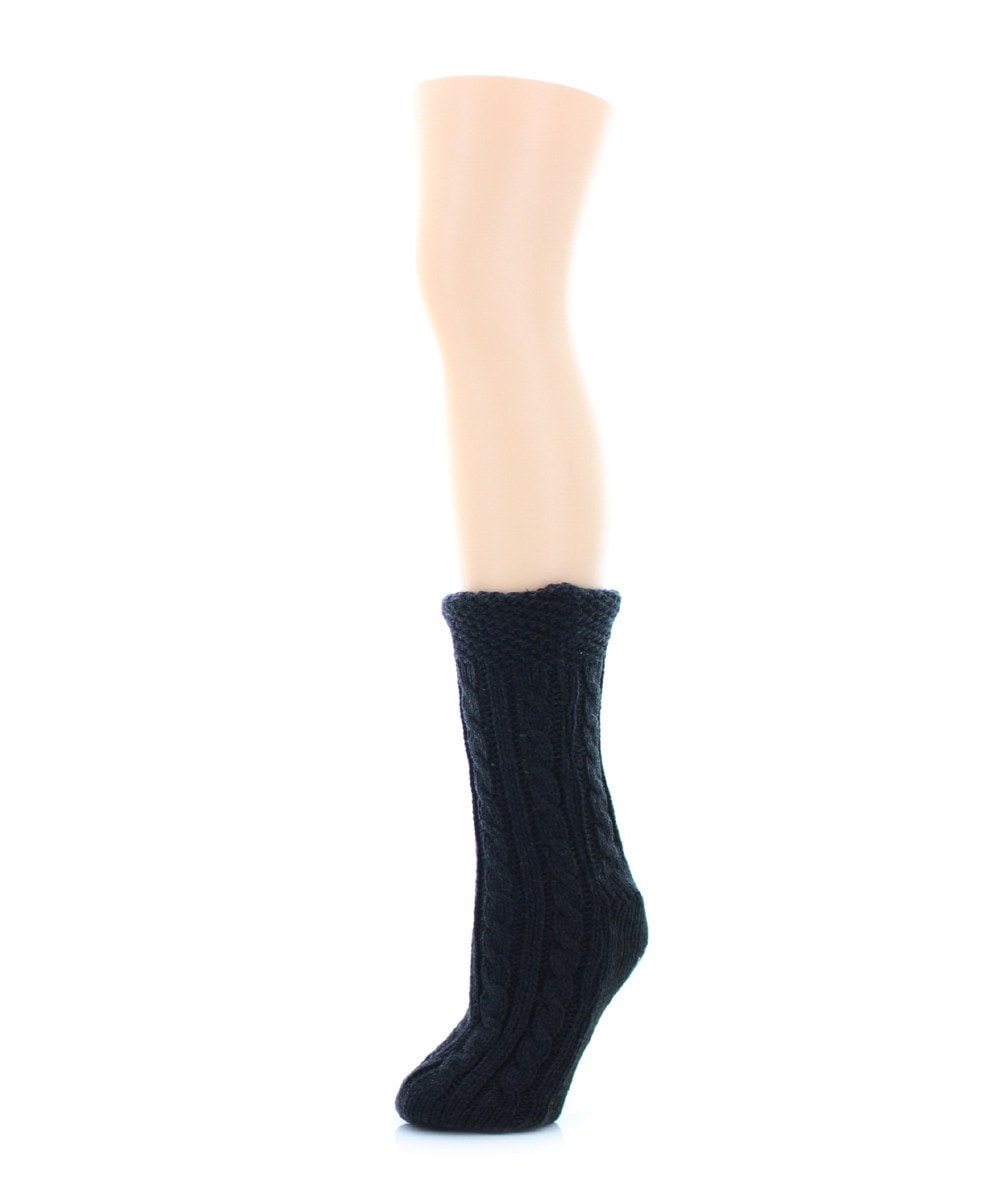 Women's Cable Knit Sherpa-Lined Lounge Sock : Color: Black