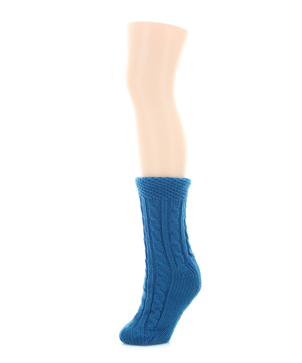 Women's Cable Knit Sherpa-Lined Lounge Sock : Color: Black
