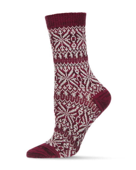 Women's Traditional Cozy Snowflake Crew Socks : Color: Fuchsia