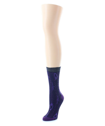 Women's Beautiful Peacock Pattern Soft-Fit Crew Sock : Color: Purple