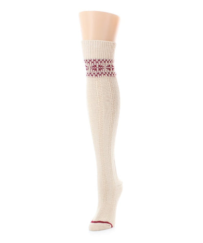 Women's Fair Isle Border Wool Blend Over The Knee Warm Sock : Color: Ivory