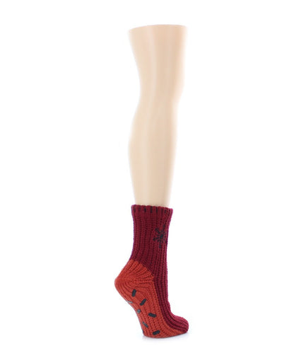 Women's Snowflake Block Chenille Non-Skid Slipper Sock : Color: Biking Red