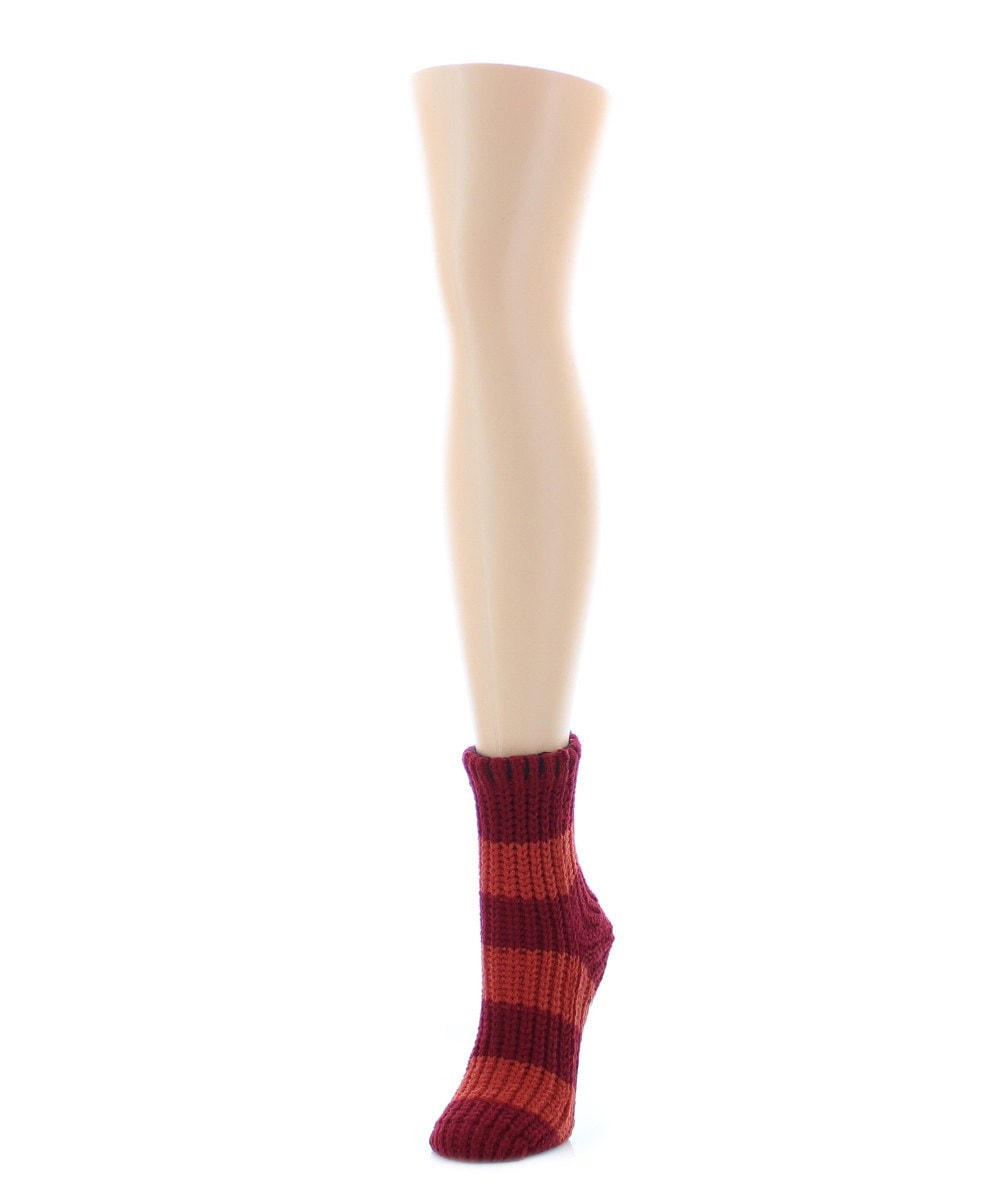 Women's Wide Stripe Chenille Non-Skid Slipper Crew Sock : Color: Biking Red