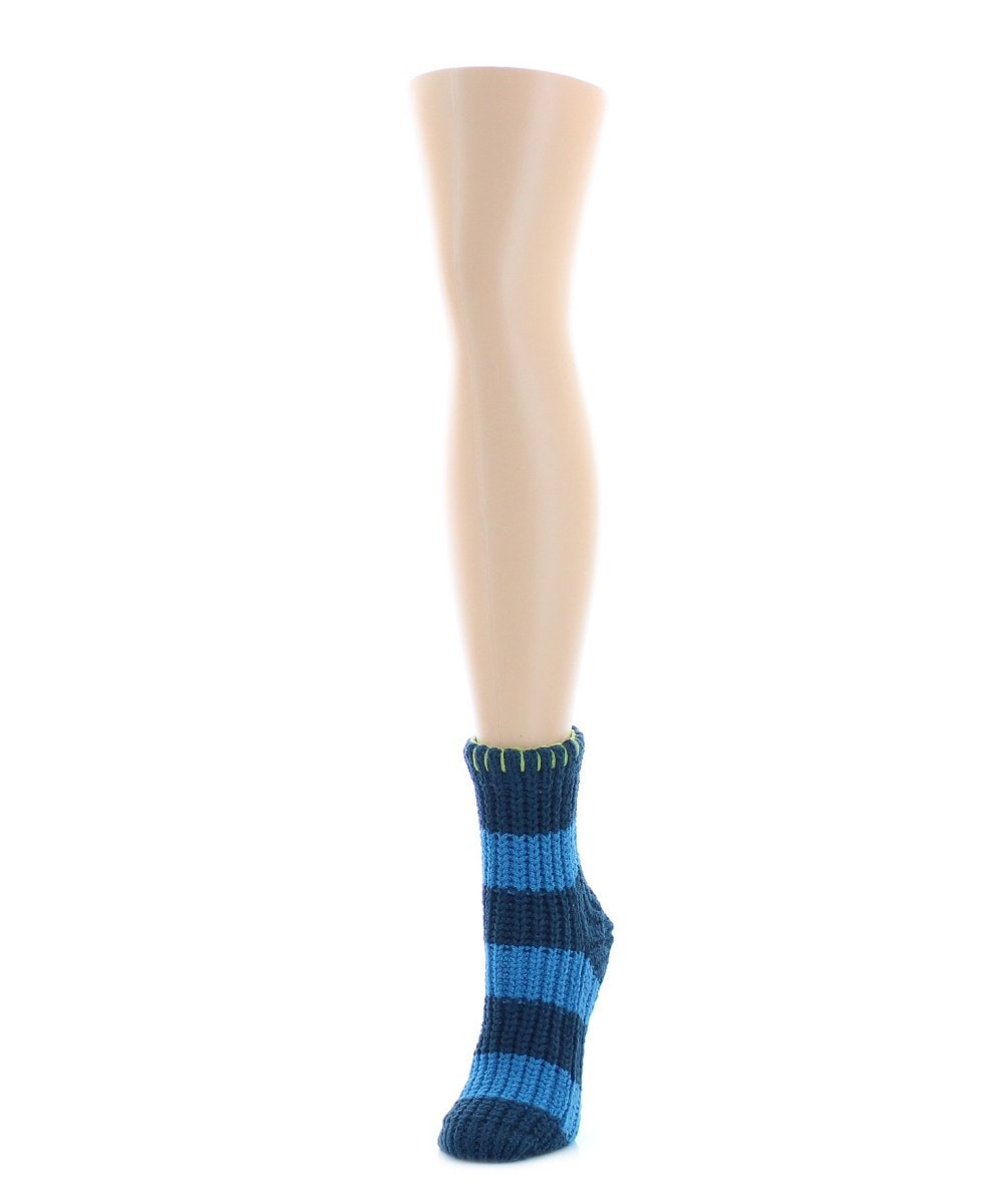 Women's Wide Stripe Chenille Non-Skid Slipper Crew Sock : Color: Legion Blue