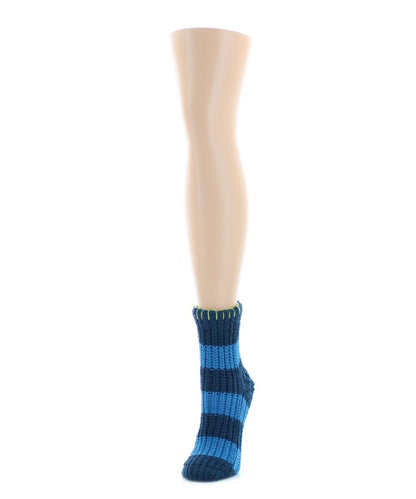 Women's Wide Stripe Chenille Non-Skid Slipper Crew Sock : Color: Legion Blue
