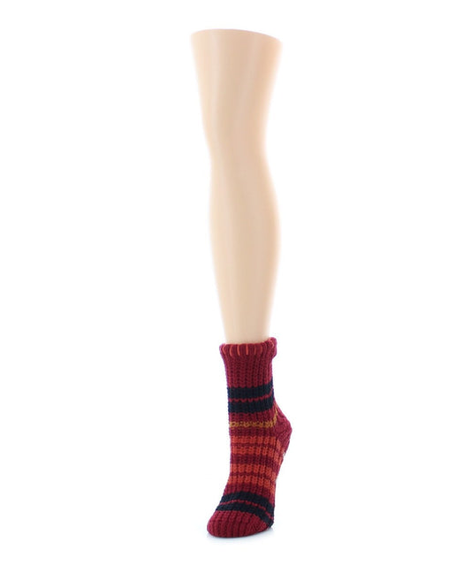 Women's Thin Stripe Chenille Non-Skid Slipper Crew Sock : Color: Biking Red