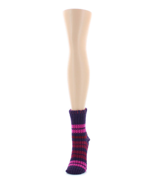 Women's Thin Stripe Chenille Non-Skid Slipper Crew Sock : Color: Purple Pennant
