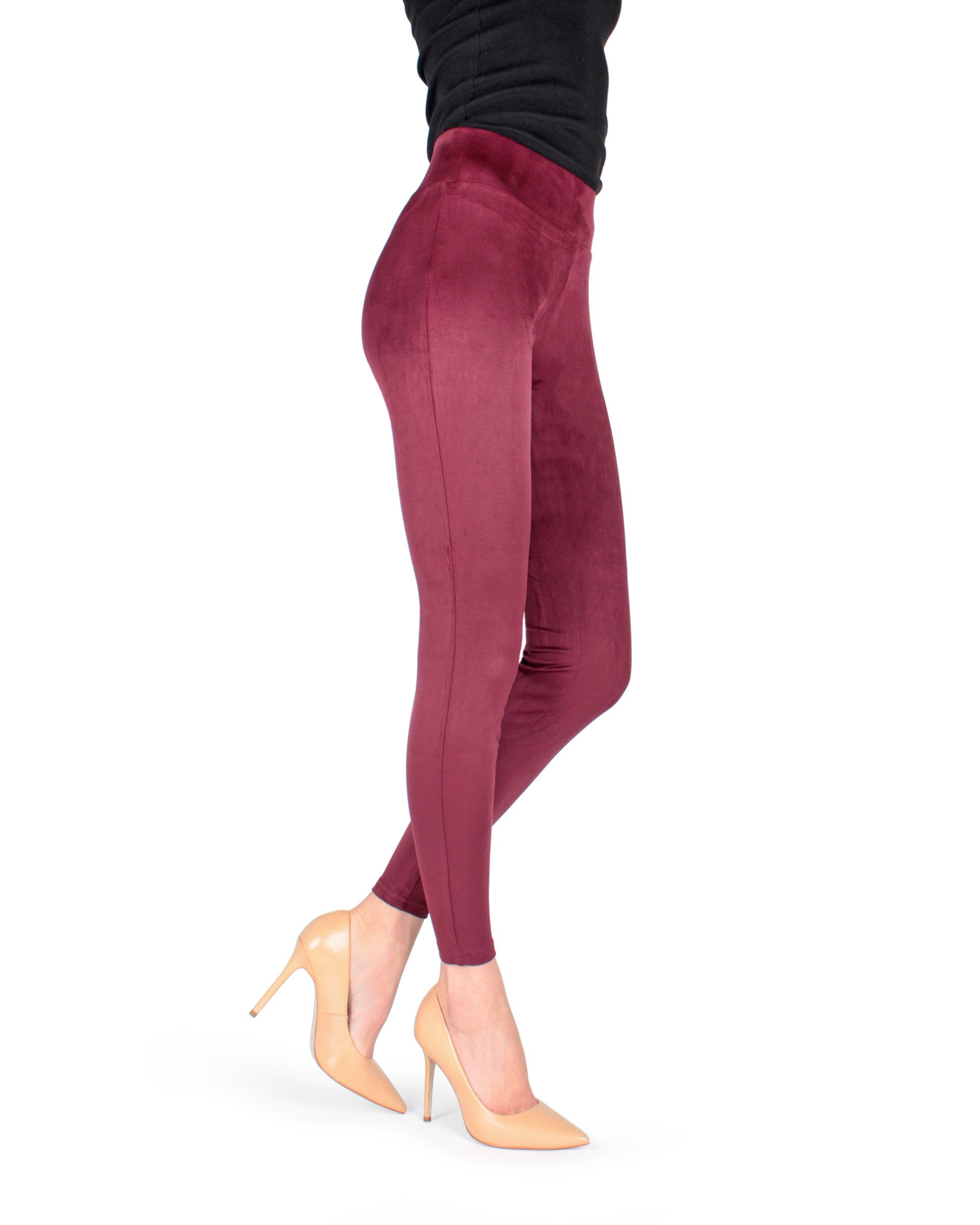 Women's Duranza Suede Ankle Length Fashion Leggings : Color: Burgundy