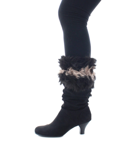 Women's Rupin Striped Genuine Rabbit Fur Boot Topper : Color: Camel