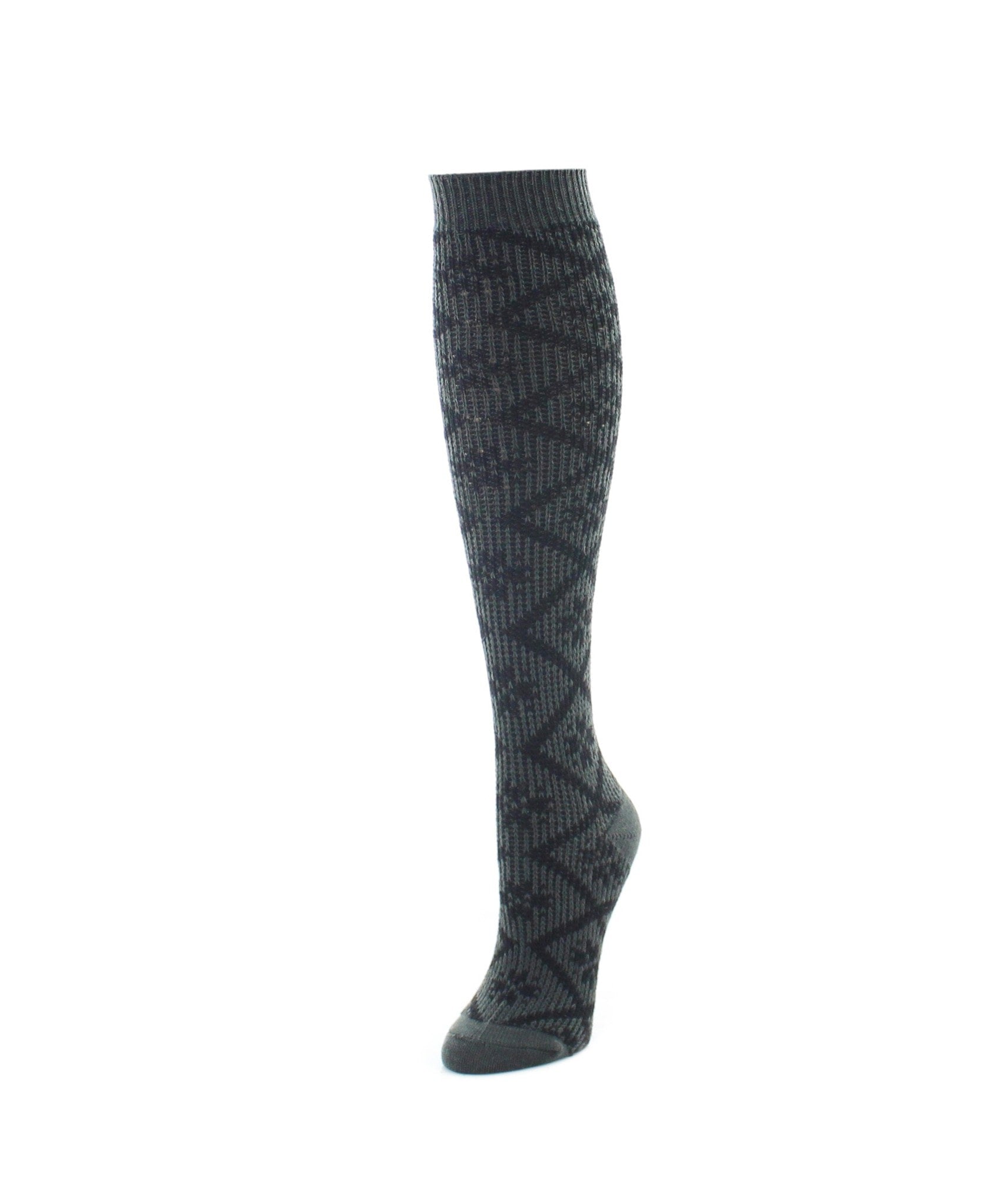 Women's Open Crochet Diamond Pattern Chunky Knee High Sock : Color: Moonlight