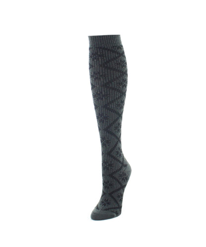 Women's Open Crochet Diamond Pattern Chunky Knee High Sock : Color: Moonlight
