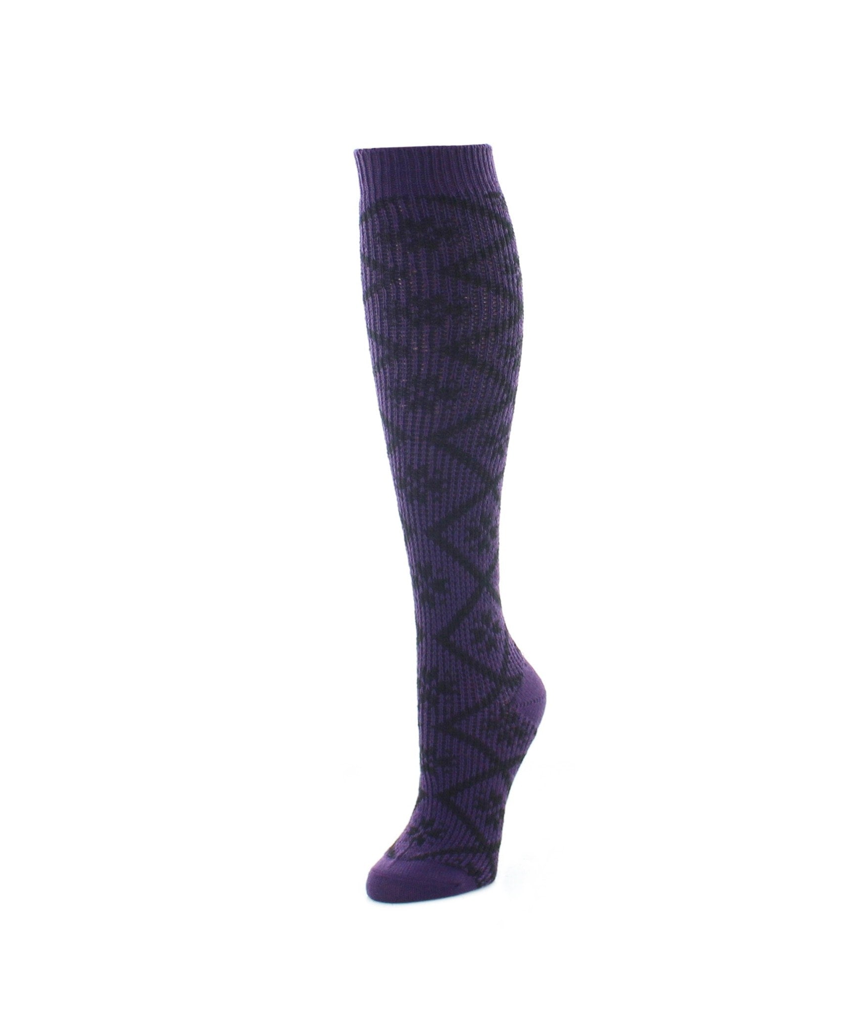 Women's Open Crochet Diamond Pattern Chunky Knee High Sock : Color: Moonlight