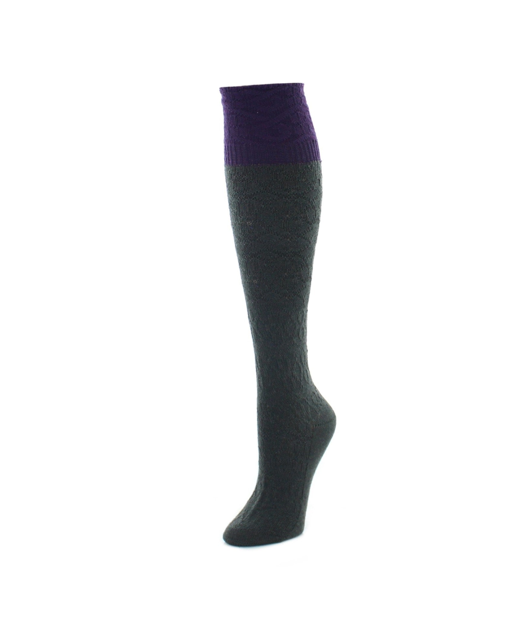 Women's Interlocking Crochet Two Tone Knee High Sock : Color: Dark Gray Heather