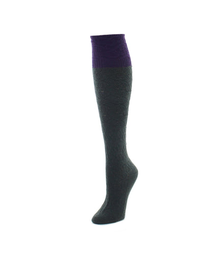 Women's Interlocking Crochet Two Tone Knee High Sock : Color: Dark Gray Heather