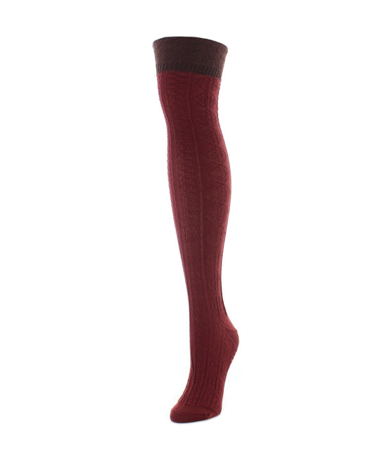 Women's Dot and Braid Wool Blend Over The Knee Sock : Color: Russet Brown