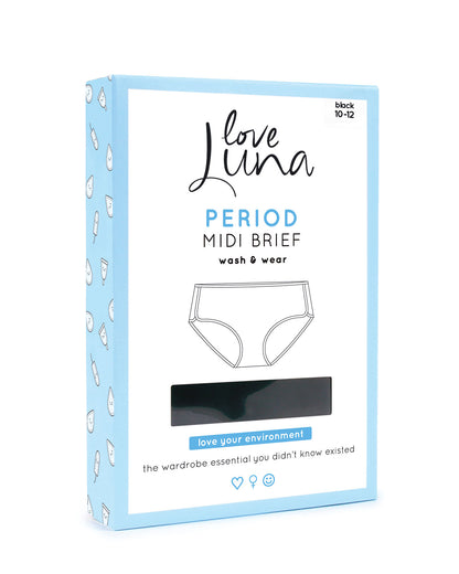 Women's Love Luna Lace Trim Midi Brief Period Panty : Color: Black