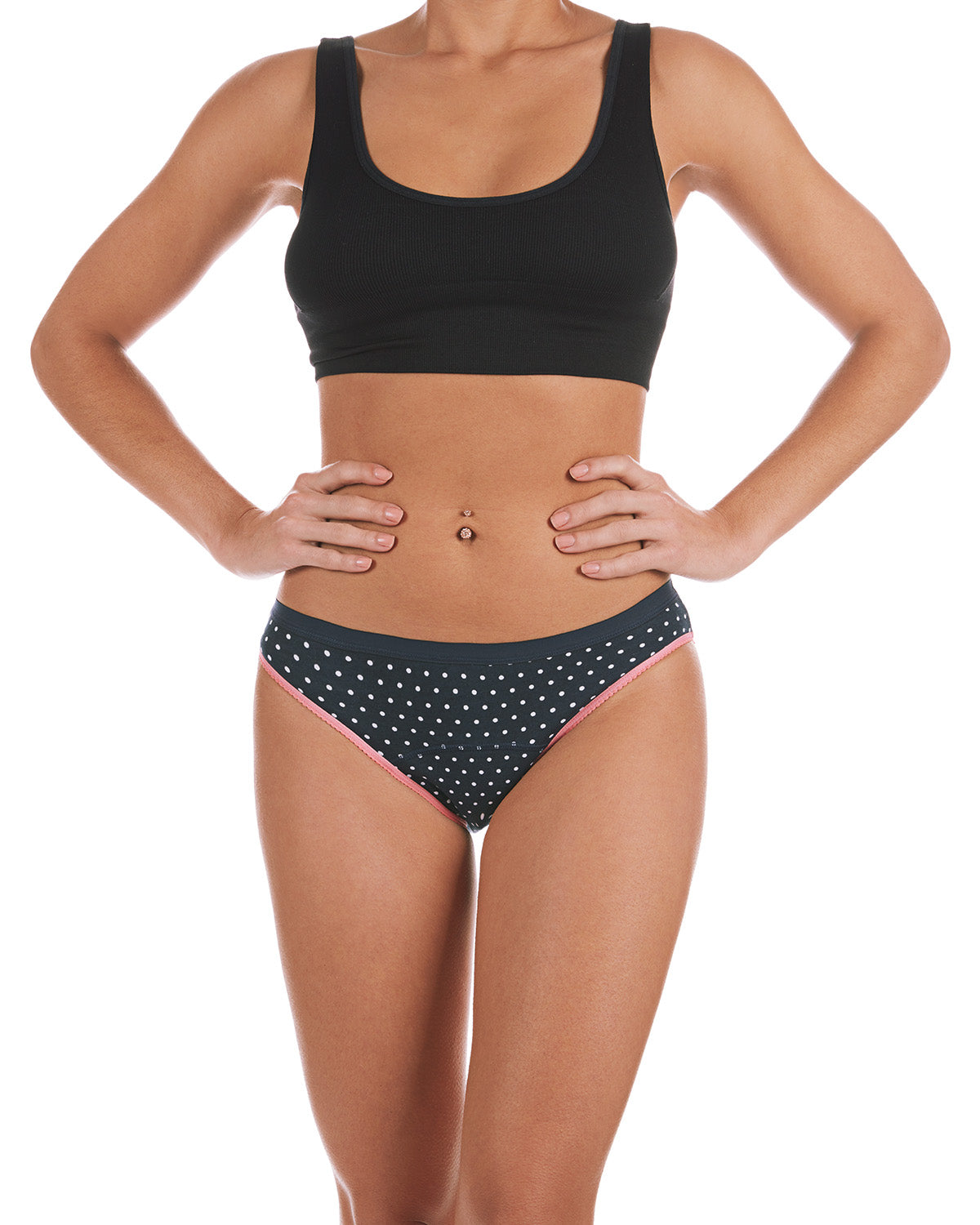 Women's Love Luna First Period Polka Dot Bikini Brief Panty : Color: Navy-White