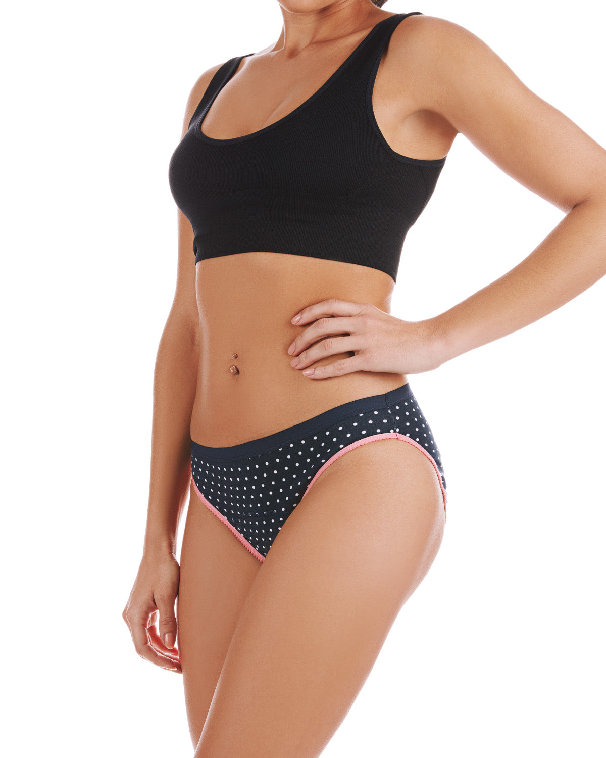 Women's Love Luna First Period Polka Dot Bikini Brief Panty : Color: Navy-White