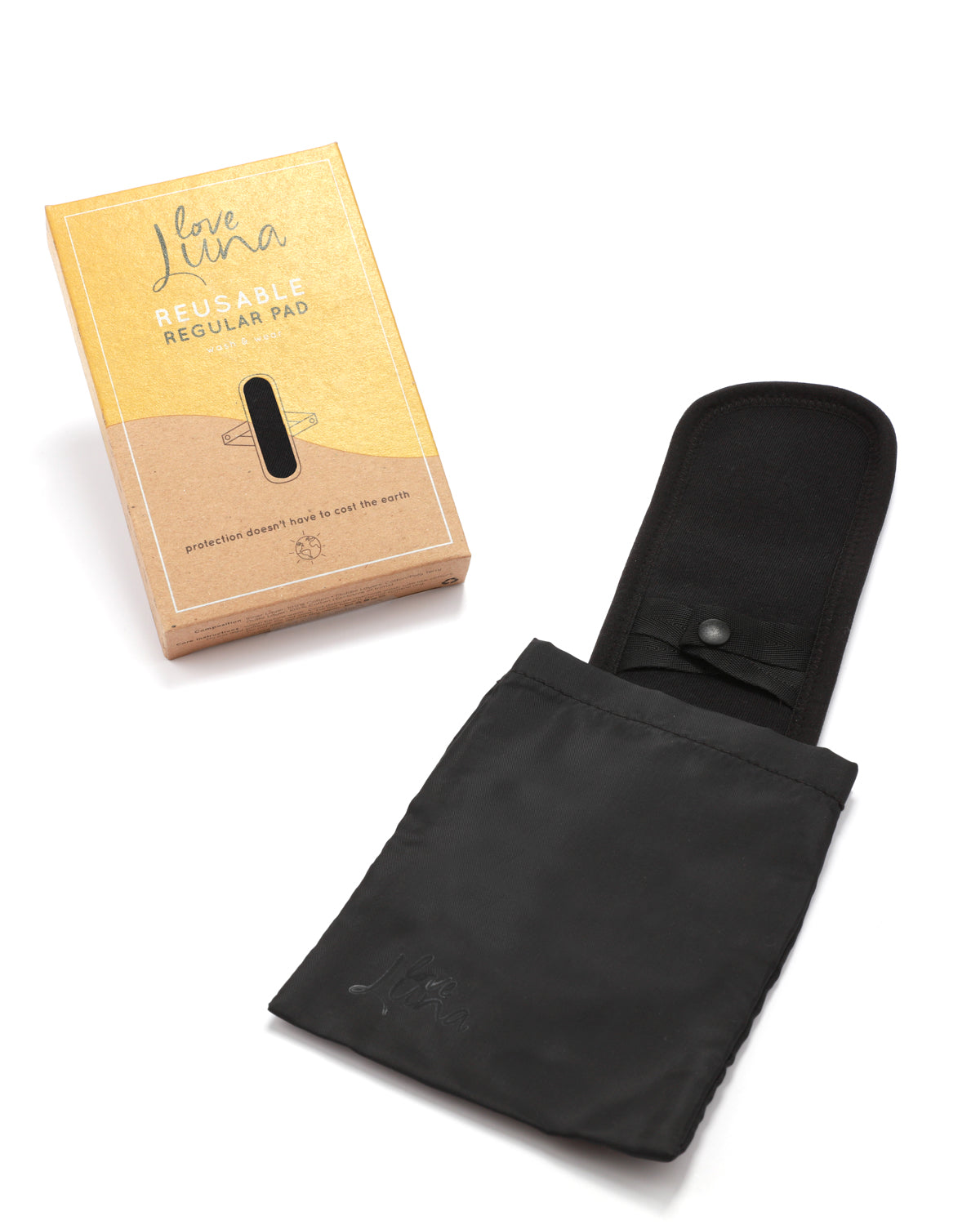 Women's Love Luna Reusable Cotton Snap-On Regular Pad : Color: Black