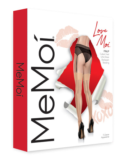 Women's Pinup Cuban Heel Thigh High Backseam Stocking : Color: Nude-Black