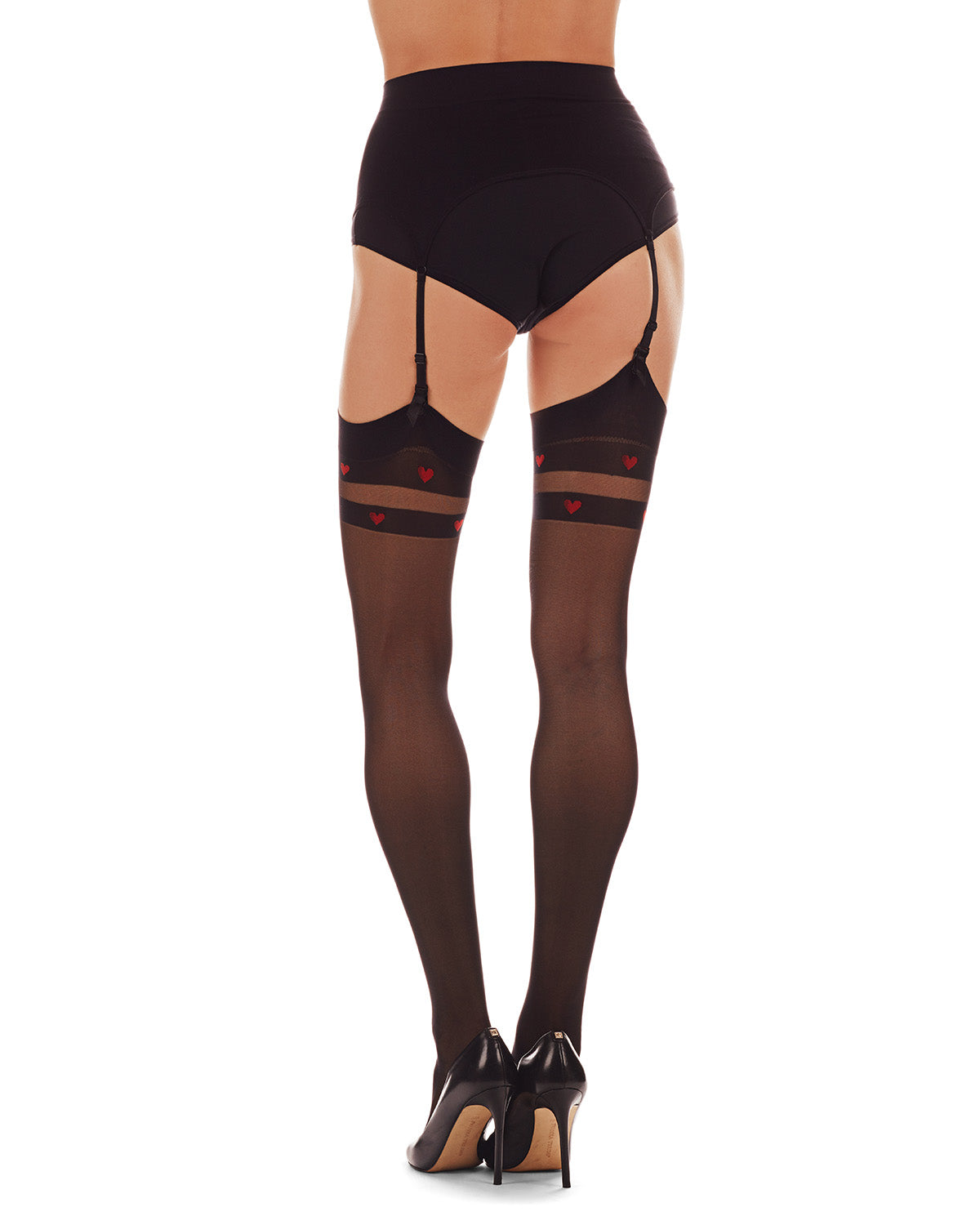 Women's Sweethearts 20 Denier Sheer Thigh High Stocking : Color: Black-Red