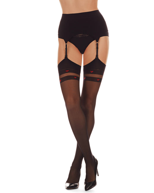 Women's Sweethearts 20 Denier Sheer Thigh High Stocking : Color: Black-Red