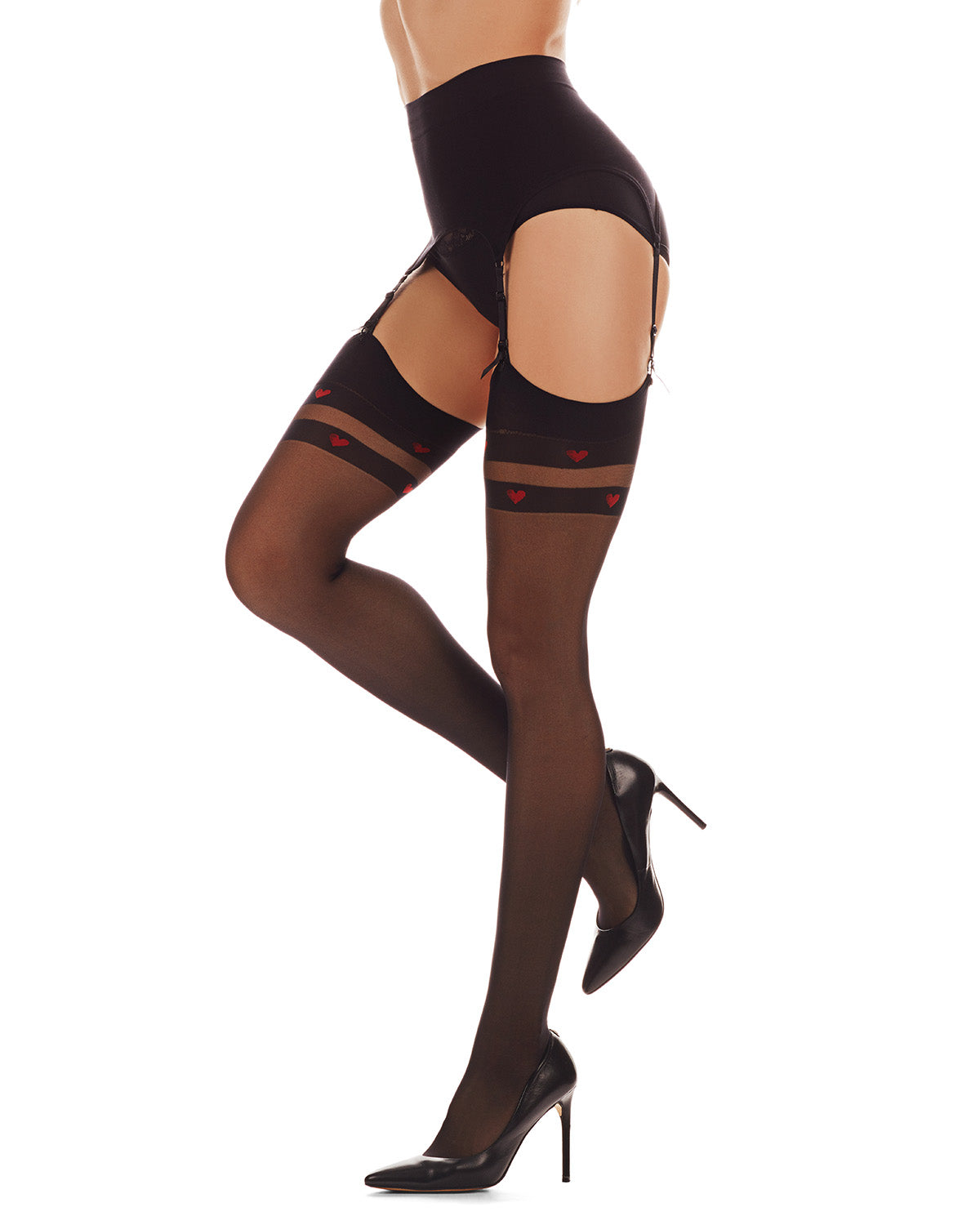 Women's Sweethearts 20 Denier Sheer Thigh High Stocking : Color: Black-Red
