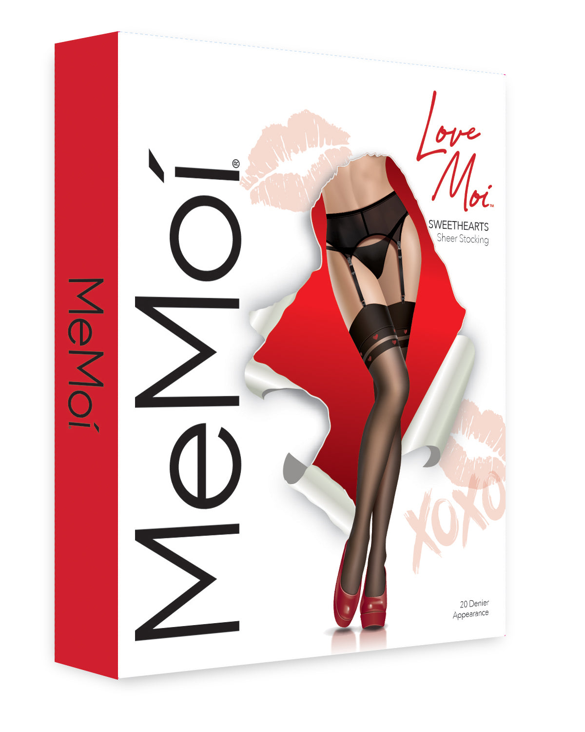 Women's Sweethearts 20 Denier Sheer Thigh High Stocking : Color: Black-Red