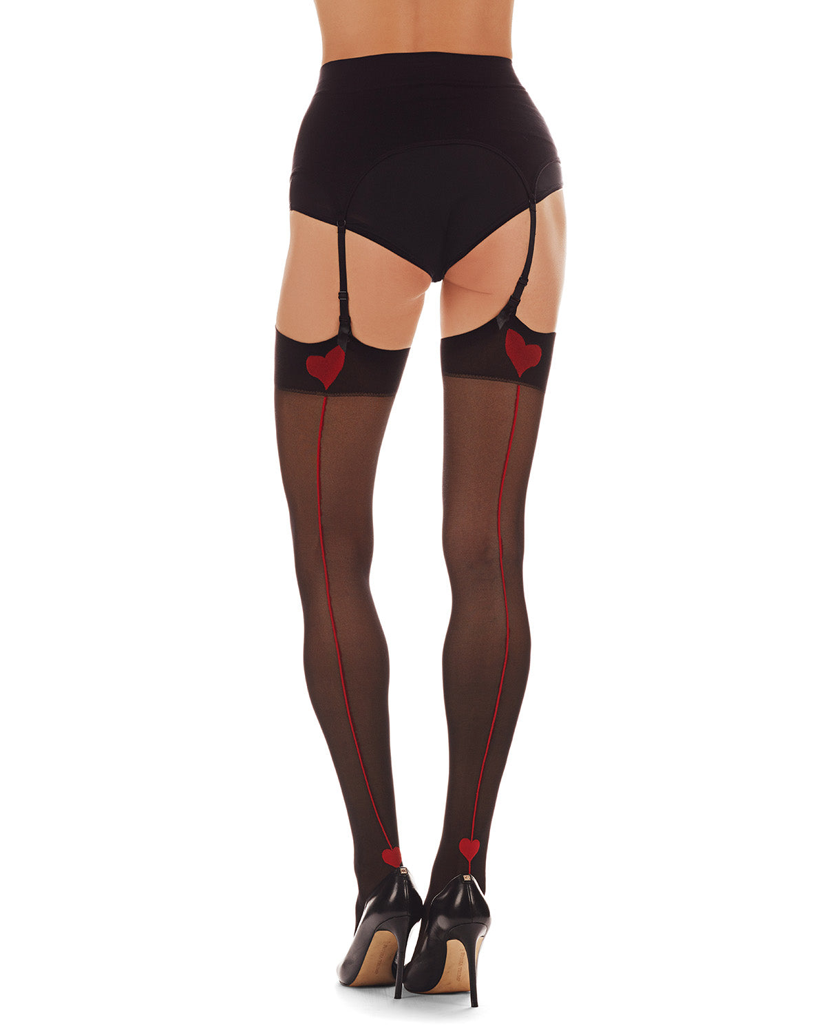 Women's Sealed with a Heart 20 Denier Sheer Backseam Stocking : Color: Black-Red