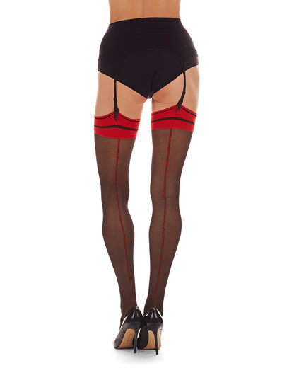 Women's Between The Lines 20 Denier Sheer Backseam Stocking : Color: Black-Red