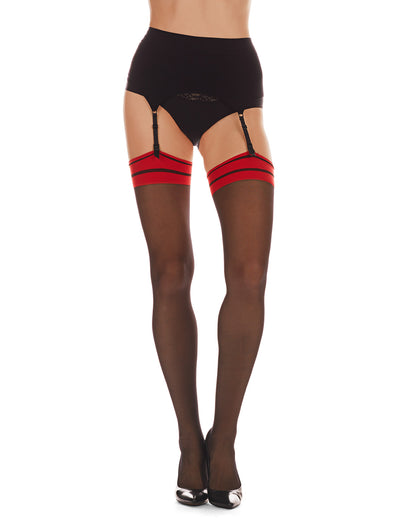 Women's Between The Lines 20 Denier Sheer Backseam Stocking : Color: Black-Red