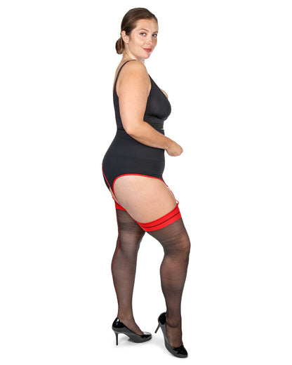 Women's Between The Lines 20 Denier Sheer Backseam Stocking : Color: Black-Red