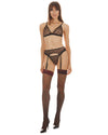 Women's 3 Piece Set Audrey Heart Print Mesh Garter : Color: Black
