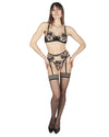 Women's Ingrid Garter, Bra, and Thong 3 Piece Set : Color: Black