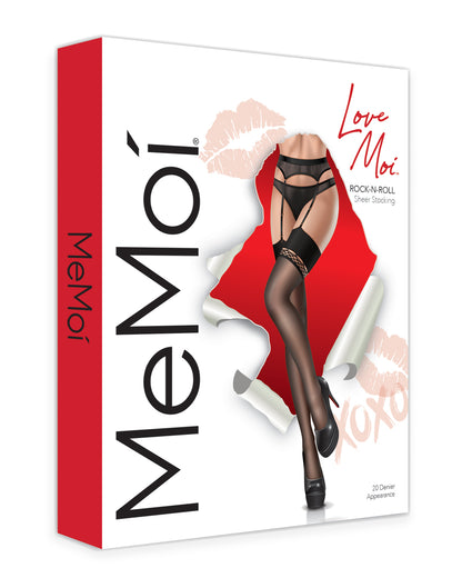 Women's Rock-N-Roll 20 Denier Sheer Fishnet Trim Stocking : Color: Black