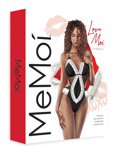 Women's Ella Satin and Lace Tiered Ruffle G-String Maid Bodysuit : Color: Black