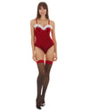 Women's Scarlett Holiday-Themed Velvet Bodysuit with Faux Fur Trim : Color: Red
