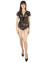 Women's Ava Lace Cap Sleeve Boyshort Romper with Sweetheart Neckline : Color: Black