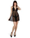 Women's Clarisse Floral Lace Sheer Babydoll Chemise Set : Color: Black
