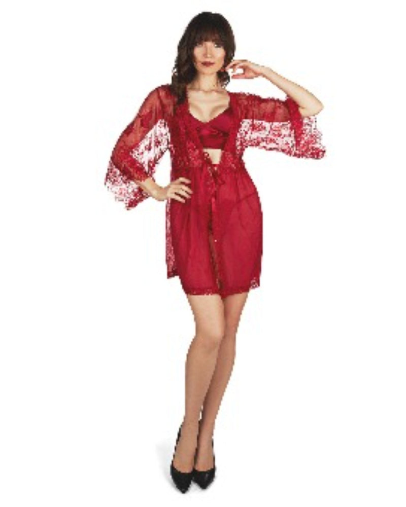 Comfortable lingerie Fancy Net Nightgown Robe With Bra Set- –
